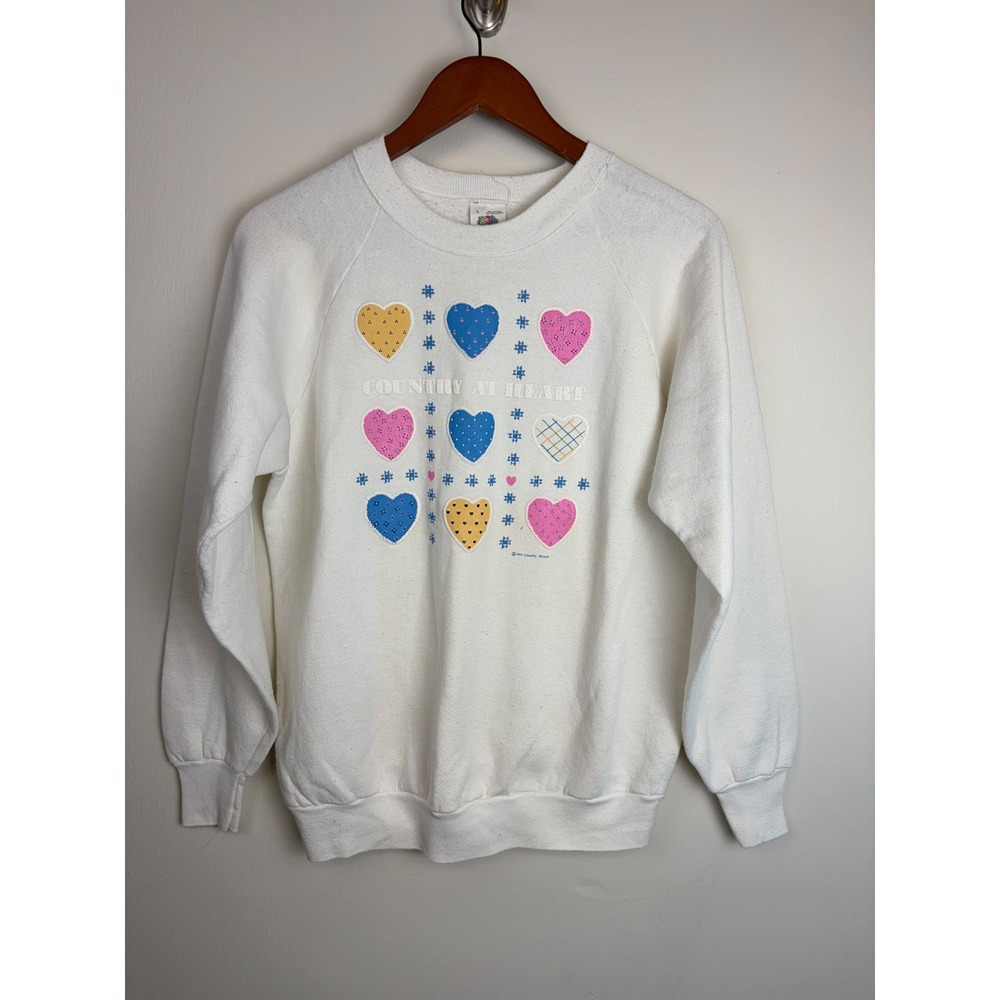 Fruit of the Loom Sweatshirt Large White Vintage 90s Country at Heart Raglan USA